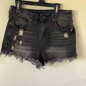 Distressed Black Denim Shorts